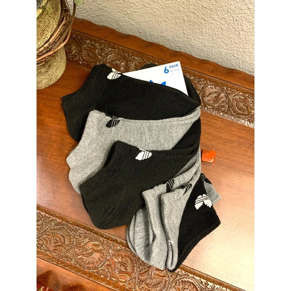 ✖️ ADIDAS ORIGINALS TREFOIL SUPERLITE *NO SHOW* SOCKS WOMENS 6 PACK GRAY BLACK
